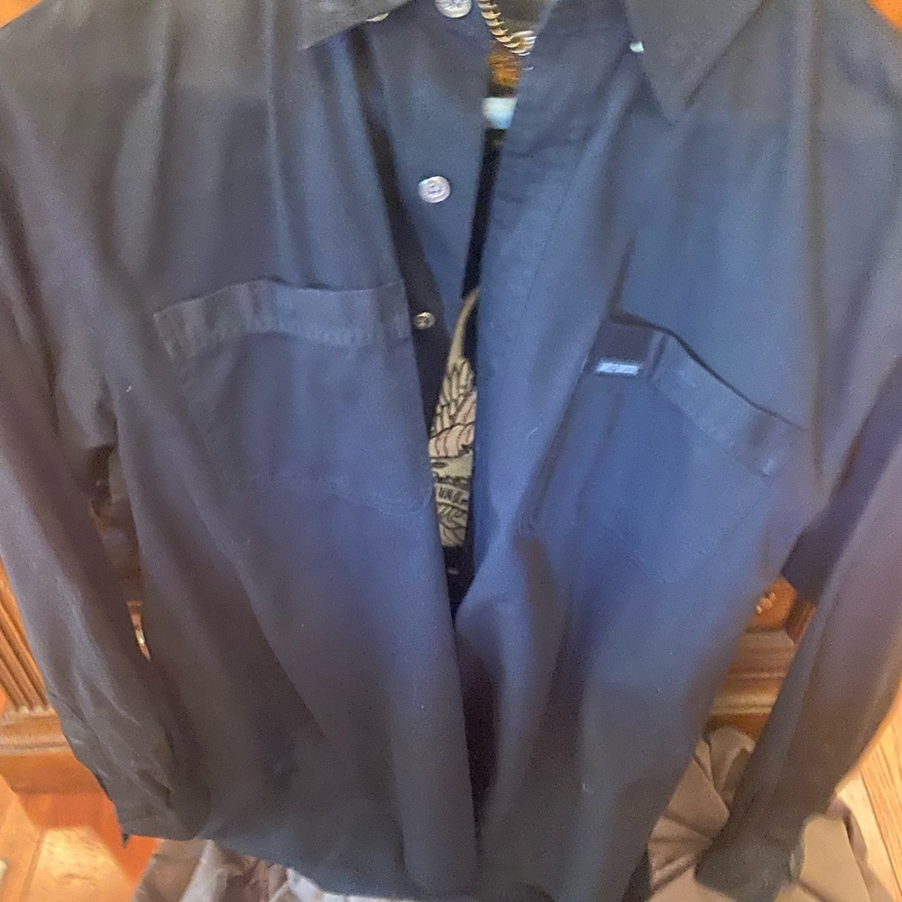 Harley Davidson, black button-down, long sleeve shirt